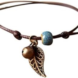 1 PC- Retro Bohemian Ceramic Bead Decor Hollow Bell & Leaf Charm Bracelet for Girls & Women-image-76