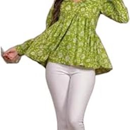 VRSS Enterprises Floral Print Peplum Top, Long Sleeve, Empire Waist, Available in Green and Red-image-56