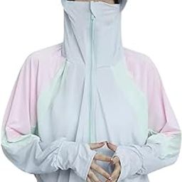 Woman Sun Protection Hoodie Jacket Lightweight UPE50+ Sun Blocking Coat with Pocket Long Sleeve Cotton Shirt Hiking Outdoor with Face Mask (Fit 40-65kg)-picture-23