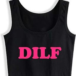 DILF Funny Woman Gril Sleeveless Crop Top Cotton Vest Sport Tank Top-image-68