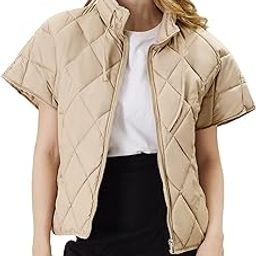 Women's Puffer Vest Short Sleeves Lightweight Outerwear Vests Quilted Jacket Coat with Pockets-image-75