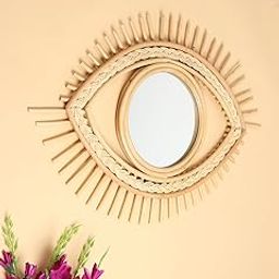 Habere India-All the Cultures Fabricating India Bamboo Wall Mirrors | Round Bamboo Mirror | Wall Mirror | Wall Mirror for Living Room | Rattan Mirrors (Length 72 CM, Width 50 CM, Height 3 CM)-30
