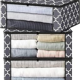 Non Woven Homs Mini 30L Foldable Clothes Storage Organizer Bags With Large Clear Window For Closet, Dorm, Pillows, Bedding, Clothes, Stuffed Toys, Blankets, Moroccan Grey-27
