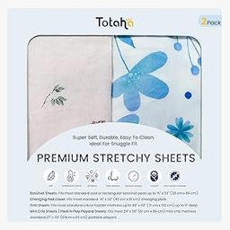 TotAha Premium Stretchy Pack N Play Playard Sheets | Mini Crib Sheets (2-Pack)-Hypoallergenic, Silky Comfort, AButtery Soft, Calming Effect, All-Season Jersey-Knit (Blue Flower & Small Floral)-image-11
