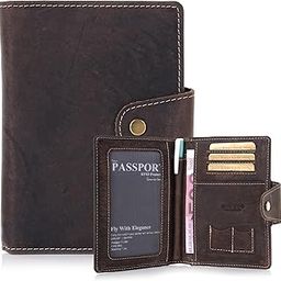 Genuine Full Grain Leather Passport Holder 1 ID Display Window Slim Soft RFID Travel Wallet Snap Bifold Passport Case Credit Card Pen Slot Sim Card holder Boarding Pass 14.5 cm x 11 cm Light Brown-image-83