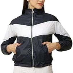 Women's Polyester Regular Fit Light Weight Windcheater colorblocked zipper bomber Jacket (IN, Alpha, M, Regular, navy)-picture-46