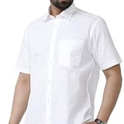 Lookman Cotton Half Sleeve Solid Slim Fit Trending White Formal Shirt for Men Pack of 1-image-48