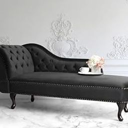 INTERIOR FURNITURE Velvet Modern Chesterfield Chaise Lounge Couch 166 X 63 X 76 for Your Loving Space (Black, Right Arm)-image-74