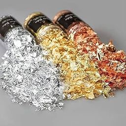 Mahir Gold Flakes Silver Flakes and Rose Gold Flakes 3 Pieces, for Decoration,Party Celebrations,Crafts,Nails Arts,Resin,Mould diys etc-image-100