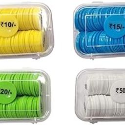 MOREL Combo of Rupees Token RS 10, RS 15, RS 20, RS 50 Plastic Round Shape Token Coin, Chips for Shop, Restaurants CANTIN, Milk-Dairy Rummy Coin ROULLET Poker Coin |Total - 400 Coins.-0