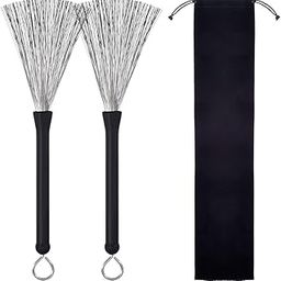 HASTHIP® 1 Pair Drum Brushes Retractable Wire Brushes Drums Drum Sticks Brush-image-19
