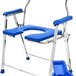 NEOSAFE JUMBO Stainless Steel Folding Shower Chair, Toilet Chair, Commode Chair, for Indian Toilet for Elderly Disabled Man and Pregant Women with Anti-Slip Rubber Bush(Blue)(130Kg Weight Capacity)-image-44