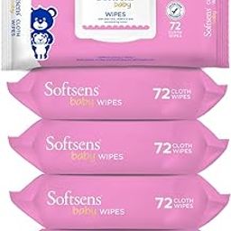 Softsens Baby Gentle Cloth Wipes for Baby Skin Enriched with Aloe Vera & Vitamin E I Dermatologically Tested & Parben Free with Lid - 72 wipes (Pack of 5)-7