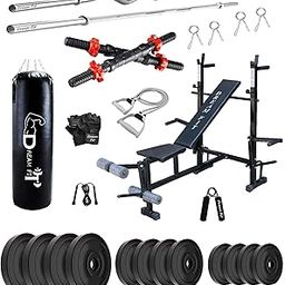 DREAM FIT PVC Home Gym Set - 80Kg with 3 ft Filled Punching Bag, 8in1 Gym Bench, 3 ft Curling Rod, 5 ft Straight Rod, 1 Pair Dumbbell rods and Gym Accessories (80kg Set)-picture-30