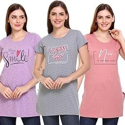 Women’S Cotton Long T-Shirts for Summer - Loose Fit Combo Pack of 3, Ideal As Long T-Shirts for Women, Night Wear T-Shirts, and Soft Relaxed Fit Nightwear-image-8