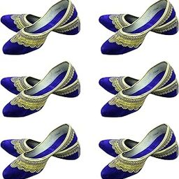 Khussa Juttis | Ethnic Velvet Jutti Flats with Embroidery, Set of 6, Blue Black and Maroon for Women & Girls-picture-45