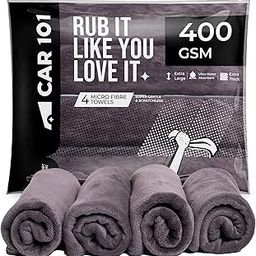 CAR101 Microfiber Cloth for Car (Pack of 4) - 400 GSM car Cleaning Cloth (60x35cm) Superior Softness, Ideal for Car, Bike and Household Cleaning, Grey-image-65