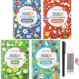 Magic Practice Copybook for Kids - Reusable Calligraphy Book Set, Reusable Workbook for Kids Ages 3-6, Letter Writing, Drawing Math, Hand Lettering (4 Books+Pen)-image-48