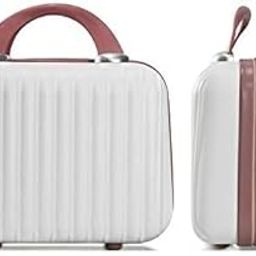 EVVIX Makeup Travel Case Hard Shell Cosmetic Bag Small Portable Makeup Bag Hand Luggage with Elastic Band Mini ABS Carrying Suitcase for Women Girls, White&Rosegold (JK-46)-image-77