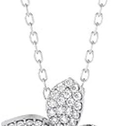 925 Sterling Silver Floral Pendant Earrings Chain Necklace Jewellery Set | Platinum Plated, Swiss Zirconia | Gift for Women and Girls-image-12