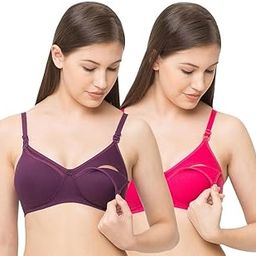 Women's Non - Padded, Feeding Bra, Non-Wired, Nursing Bra, Baby Breast Feed Bra (Purple_Maroon)-image-3