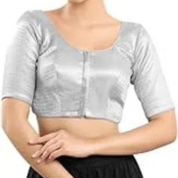 vamas Women's Polyester Padded Self Design Half Sleeve Readymade Saree Blouse (X-1107.ELB)-picture-5