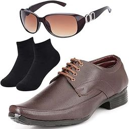 Comfortable Size Men Brown Lace Formal Shoes with Black Socks & Women Gaga Brown-image-80