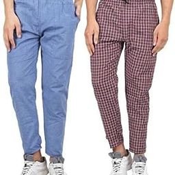 Men's Cotton Checkered Pyjama Pants, Drawstring Waist, Blue and Maroon, Pack of 2-image-16
