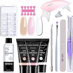THR3E STROKES Poly Nail Gel Extension Kit With Slip Solution Uv Nail Lamp for Builder Gel UV Nail Art Kit Nail Extension Set (Nude, Pink, White) (CUTICLE OIL)-20