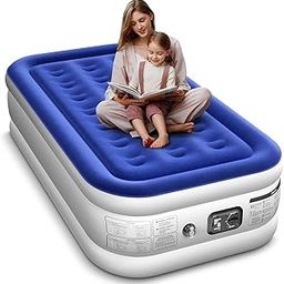 Xsleep Twin Air Mattress 16 Inches High Air Mattress Twin Air Mattress with Built in Pump Knob Activated 1-3 Minutes Quick Inflate/Deflate for All Indoor and Outdoor Locations Blue & White-image-82
