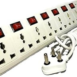 YUVEX New EXT-7+7-7-858 Surge Protector Capacity UP 6AMP and 3 MTR Wire White-RED Board 7 Socket Extension Boards (White, Red)-picture-20
