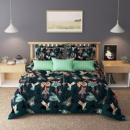 Sky Tex Dark Green Color Birds Printed 280 TC Glace Cotton Single Bed Size Duvet Cover with Zipper-picture-22