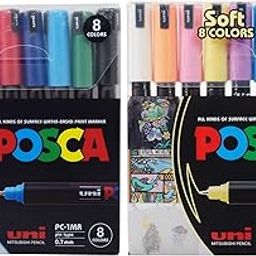 POSCA 1MR 0.7mm Markers | 8 Regular Color & 8 Pastel Color Combo | Bullet Shaped Tip Markers (Multicolor, Set of 16)-9
