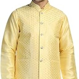 Nehru Jacket Waistcoat for Men with Sequence Embroidery | Silk Fabric Regular Fit Sleeveless Vest-5