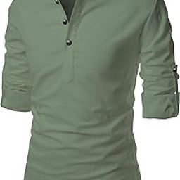 Men's Slim Fit Full Sleeve Yellow Cotton Short Kurta-image-0