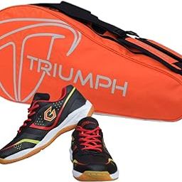 Gowin Badminton Shoe Smash Black Size-3 with Triumph Badminton Bag 303 Orange/Grey-image-75
