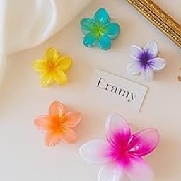 5 pcs ( small 3, medium 1, big 1 ) ((1 scrunchies FREE )) flower claw clip hair claw clip pin clutcher accessories for women bun clutch Women Beach Vacation Bohemia Egg Flower Hair Clips Flower Large Hair Claw Hairpin Women Girls Accessories-3