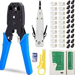 COOLCOLD Crimping Tool RJ45, Crimp Tools with 20pcs RJ45 Connectors Cat5, Cat5e, 20pcs RJ45 boot cover, 1 Network Cable Tester(Lan Tester), 1 Crone Tool, 1 Cable Cutter, 1 Battery (Tool Kit (6 in 1))-4