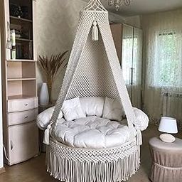 Cotton Macrame Swing Hammock Chair for Adults & Kids Large, with Accesories Tufted Soft Deep Cushion Backyard Relax for Indoor, Outdoor, Balcony, Deck, Patio, Home, White.-image-56