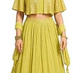 Women's Cotton Blend Georgette Fabric Sequin Embellished Work Small Size Lehenga Choli with Dupatta Set for Wedding Festival & Traditional Functions-image-3