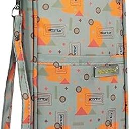 Nylon Geometric Design Travel Passport Holder Wallet Document Organizer for Credit Debit Card Boarding Pass with Removable Hand Strap (Orange/Grey - 13 x 3 x 23 cm)-image-95