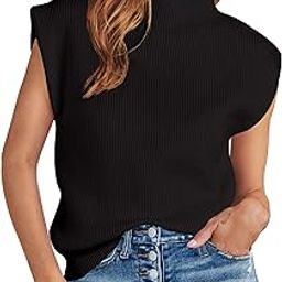 Women's Mock Neck Sleeveless Sweater Vest Casual Solid Cap Sleeve Knit Pullover Tank Tops 2023 Colthes-image-30