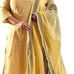 extra love by libas Plus Size Womens Woven Design Cotton Blend Straight Kurta With Trousers and Dupatta-picture-16