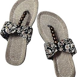 Women’s Woven Flip Flops – Comfortable Handmade Flat Sandals with Beaded Toe Strap & Floral Bow – Casual Summer Slippers for Indoor & Outdoor-picture-24