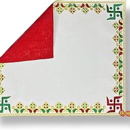 Yasamazing Modern Silk Red velvet covered Swastik Design Kanku Pagla Cloth Asan For Bride Baby Mentors Ganesh Aagman Teaches etc Welcome swaagat Rumal With Carring Bag Pack of 1-14