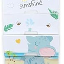 The Tickle Toe Plastic Chest of 7 Drawers for Kids | Multipurpose Organizer in Blue Theme with Elephant Print | Glossy Dresser with 2 Locks | L51xW33xH121 cm | White & Blue-30