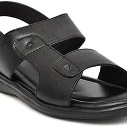 Men's Comfort Sandals, Black Faux Leather, Velcro Strap Design, Soft Insole-image-15