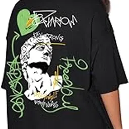 juneberry Oversized Loose Baggy Fit Drop Shoulder Half Sleeves Pure Cotton Stay Strong Graphic Printed Black & Mint Green Round Neck T-Shirt for Women & Girls-picture-9