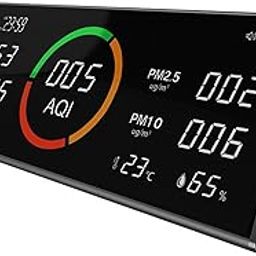 amiciSense Multifunctional AQI Monitor for PM2.5, PM1.0, TVOC, HCHO, CO2, Temperature & Humidity | 10 in 1 Advanced Air Quality Analyzer with Date-Time Display and Adjustable Threshold Alarm-25