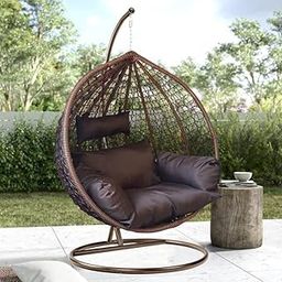 GALAXY OUTDOOR FURNITURE Rattan Single Seater Swing Chair With Stand & Cushion Outdoor Indoor Balcony Garden Patio,Powder Coated Frame,Uv Protected Wicker,Premium Cushion Af_In_025-image-21